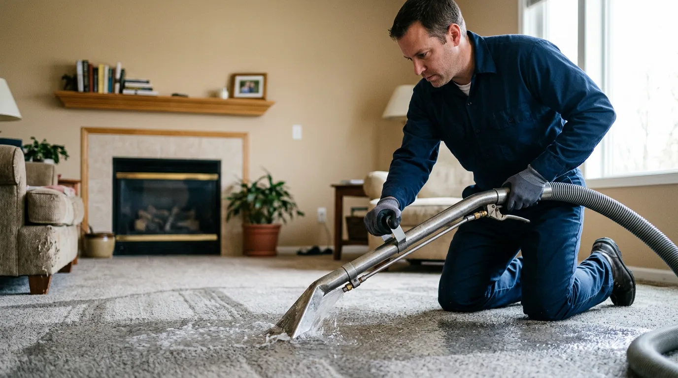 Water damage restoration technician working near Arcadia, OH